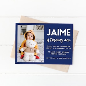 Editable Photo Birthday Invitation Template Editable Modern Photo Birthday Invitation Blue Photo Invitation Boys Photo Invitation