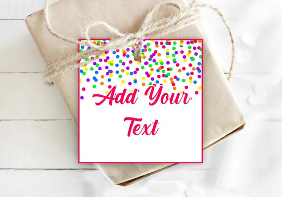 EDITABLE Confetti rainbow gift tags editable in Corjl. Rainbow Favor cards Editable tags Personalized thank you tags Printable party tags Il_570xn