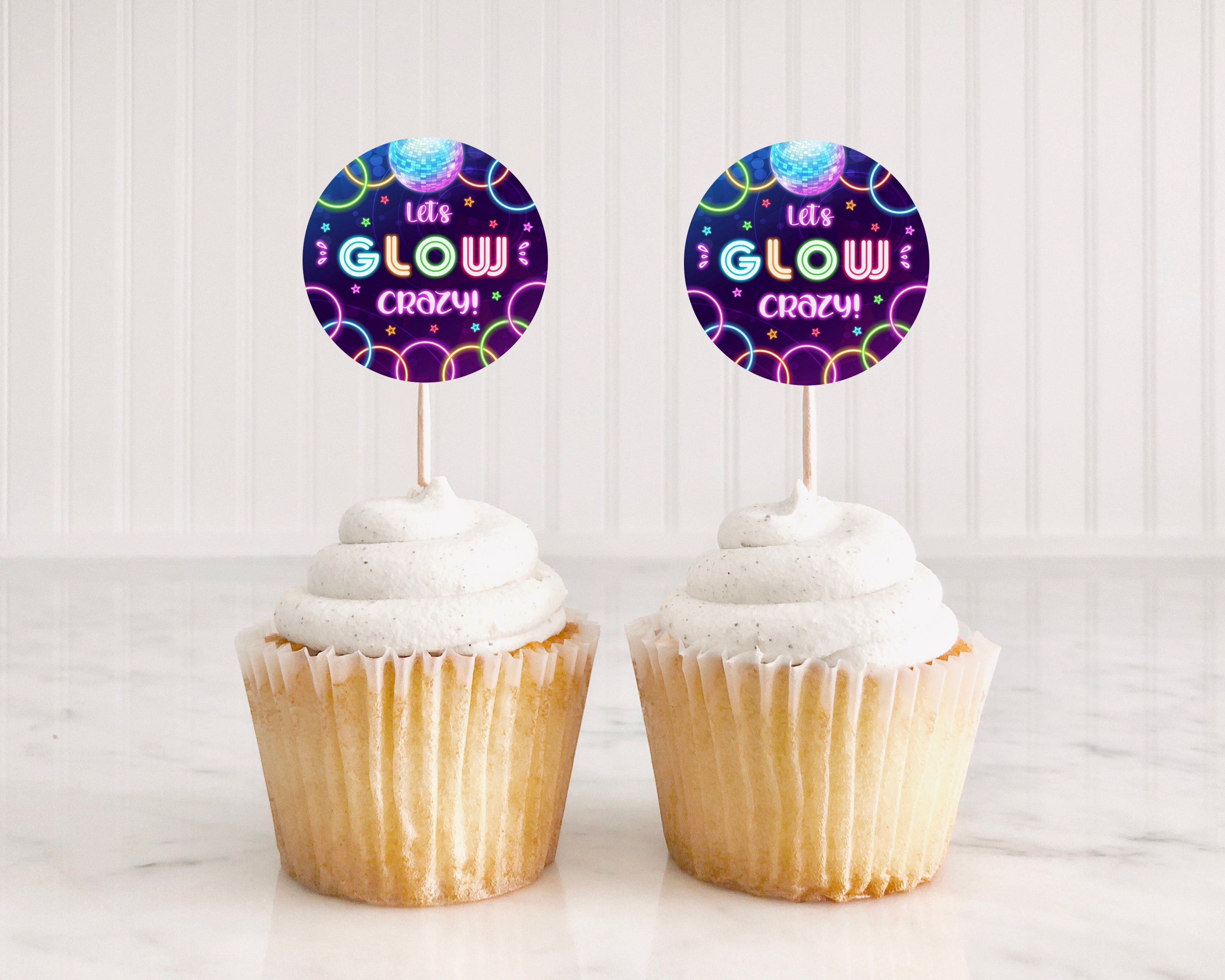 GLOW party cupcake toppers for instant printing. GLOW cake Etsy