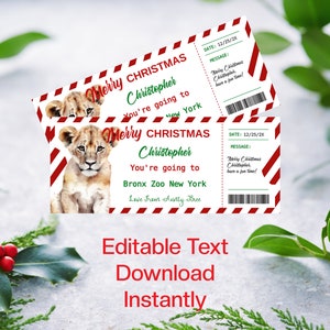 Modello di carta regalo di Natale stampabile modificabile, buono regalo di Natale, buono regalo per la visita dello zoo a sorpresa di Natale, regalo di festa