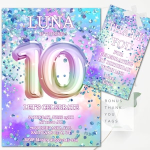 10th Birthday Invitation Template Editable Girls Glitter Birthday Invitation Editable Girls Fifth Birthday Invitation Instant Download GP3