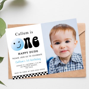 Editable One Happy Dude Birthday Invitation Template Happy Face Invitation Editable Happy Face Birthday Invitation Instant Download HD1