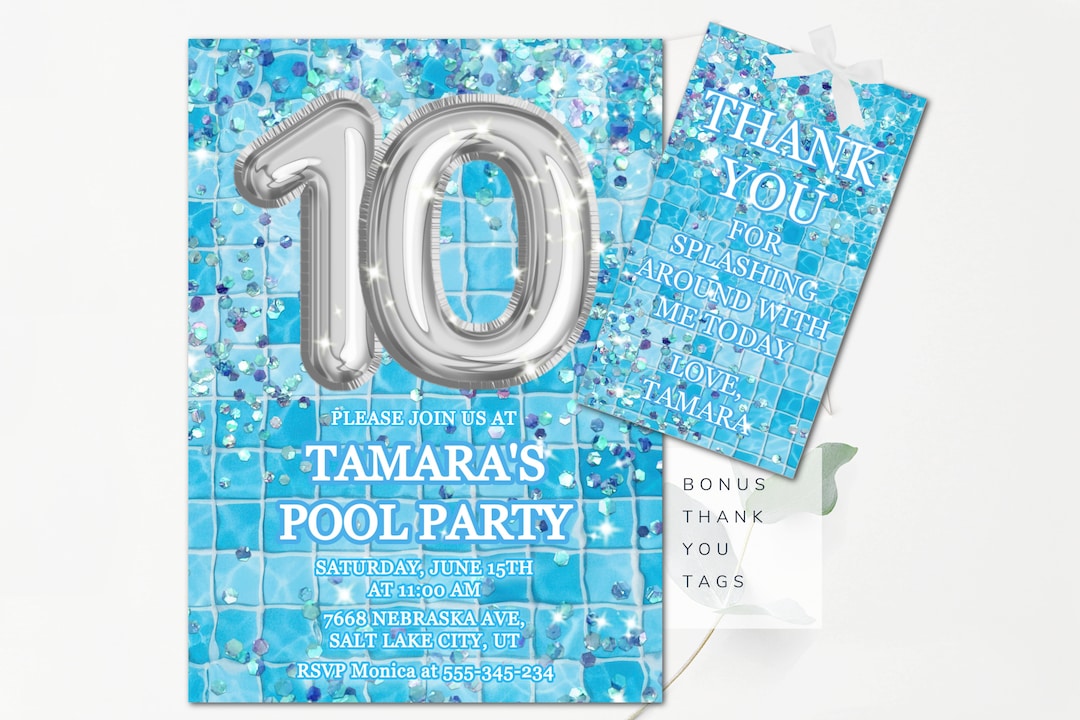 Editable Girls 10th Birthday Pool Party Invitation Template Swimming ...