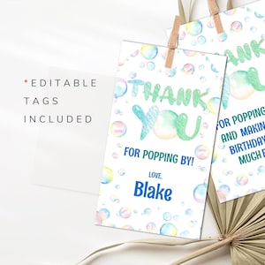 Etiquetas de agradecimiento para fiesta de cumpleaños de niños, etiquetas de burbujas para regalos, etiquetas de agradecimiento personalizadas, etiquetas de burbujas para regalo de fiesta