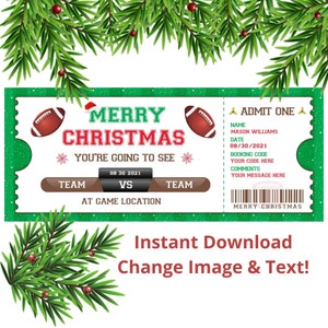 Fußball-Geschenkticket-Vorlage. Bearbeitbare Weihnachten-Fußball-Geschenkticket-Geschenk-Event-Ticket-Vorlage. Geschenk für Ihn