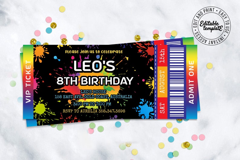 Editable Paintball Ticket Invitation to edit download and Etsy