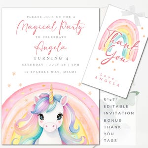 Unicorn Birthday Invitation Editable Rainbow Unicorn Invite Magical Unicorn Invitation Unicorn Birthday Party Invite 5th 6th 7th MUP