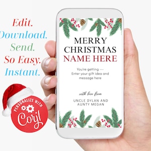 Weihnachten Text Geschenkkarte Vorlage Telefon Weihnachtsgeschenk Textvorlage Überraschungsgutschein Weihnachtsgeschenk Vorlage SOFORT bearbeiten und SENDEN