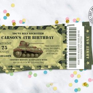 Editable Army Invitation Ticket Army ID Badges Included Army Ticket Invitation Army Birthday Invitation Military Invitation Tank Camo image 7