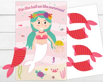 Pin the Tail on the Mermaid printable game. Instant download  Instant Printable party game. Mermaid birthday party game