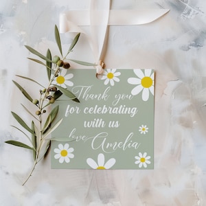 Étiquettes modifiables pour cadeaux d'anniversaire Daisy, cartes de faveur Daisy Olive, cartes de fête d'anniversaire Daisy modifiables étiquettes de remerciement personnalisées étiquette imprimable G9