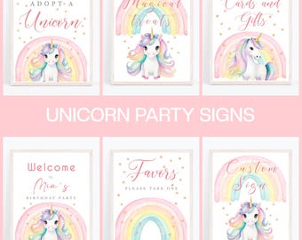 Bearbeitbare Einhorn Zeichen Pastell Einhorn Party Sofort Druck Magisches Einhorn Geburtstag Zeichen in 6 Designs Sofortiger Download Druck - MUP