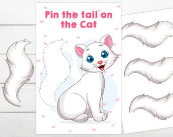 Pin the Tail on the Cat Printable Game Instant Printable Party Game Pussy Cat Birthday Game Pin The Tail Party Game
