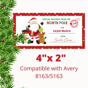 Santa Mail Shipping Labels North Pole Stickers Gift Tag Template Santa Arrival Package  INSTANT DOWNLOAD in 3 sizes