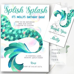 Mermaid Tail Birthday Invitation Mermaid Under the Sea Birthday Invite Mermaid Birthday Invitation Mermaid Invitation Editable Template