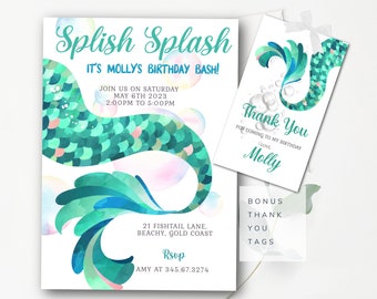 Mermaid Birthday Invitation Under the Sea Birthday Invite Mermaid Party Invite Editable Template