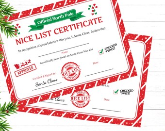 Editable Santa Nice List Certificate Create Magical Moments with Santa&#39;s Nice List Digital Download Instant Download and Editable Options