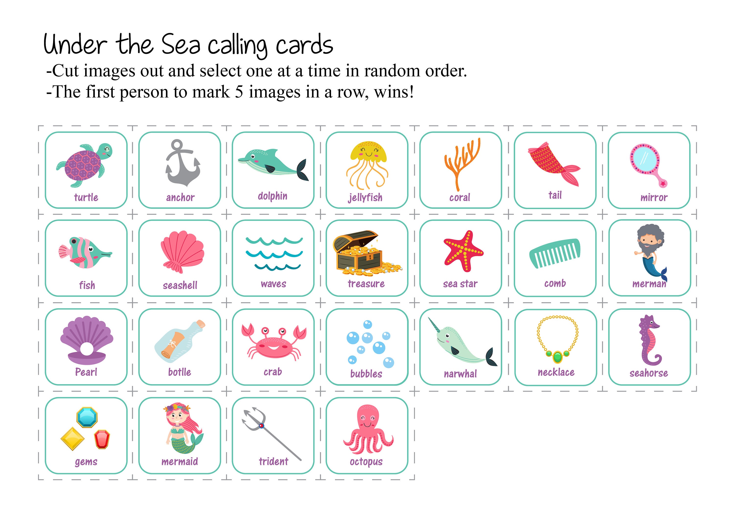 Mermaid Birthday BINGO GAME BINGO for Kids Printable Bingo | Etsy