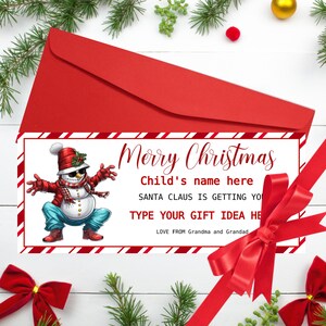 Buono di Natale stampabile Divertente modello di buono regalo con pupazzo di neve natalizio modificabile Idea regalo per coupon regalo di Natale per bambini