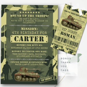 Editable Army Invitation Army Birthday Invitation Military Invitation Army Birthday Party Invitation Camouflage Invitation Tank Invitation