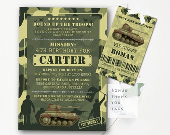 Editable Army Invitation Army Birthday Invitation Military Invitation Army Birthday Party Invitation Camouflage Invitation Tank Invitation