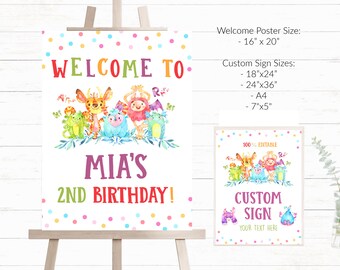 Little Monsters Welcome to my party sign template, Editable monsters birthday welcome sign, Personalised sign, Editable party sign,  - LMP7