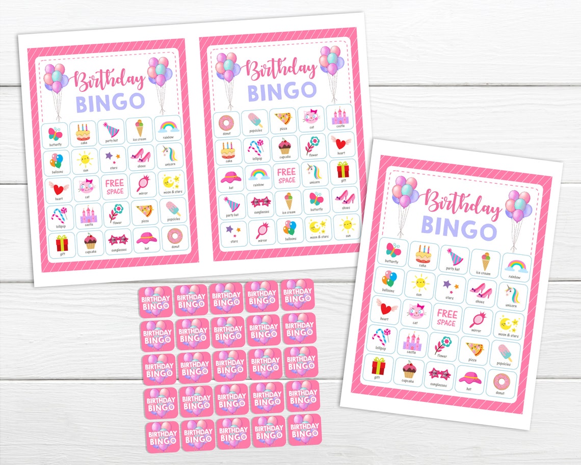 Printable BINGO Game for Girls Birthday Bingo Pink Instant - Etsy