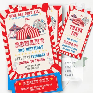 Karneval Ticket Einladungsvorlage Karneval Ticket Geburtstagseinladung Rot Zirkusparty Bearbeitbar Zirkustext Einladung Sofort Download