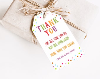 Editable Appreciation tags personalized Appreciation Editable tags Personalized thank you tags Printable teacher gift tags thank you tags