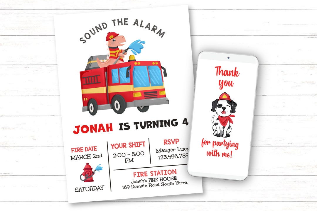Editable Fire Truck Birthday Invitation for Instant Edit Download and ...