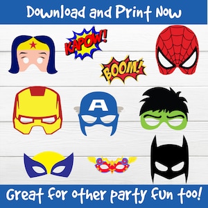 Superhero Party Props. Super hero photo booth props Superheroes printable props for photos Superhero birthday party decor Superhero party