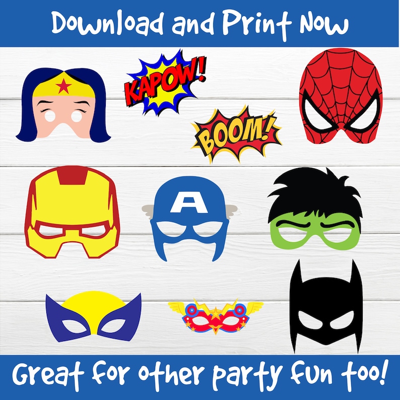 Superhero Party Props Super hero photo booth props Superheroes printable props for photos Superhero birthday party decor