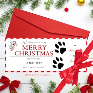Neuer Welpe Weihnachtsgeschenkgutschein Neuer Welpe Geschenk Überraschung Hundegutschein Gutschein Vorlage 100% EDITIERBARER TEXT Sofortiger Download