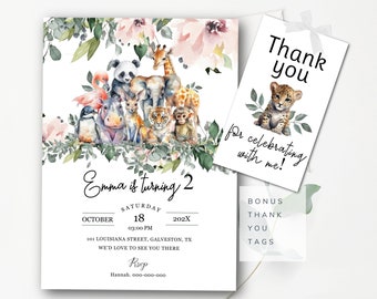 Editable Party Animals Birthday Invitation Wild One Animals Invitation Zoo Safari Animals Jungle Animals Zoo Animals Birthday Invite