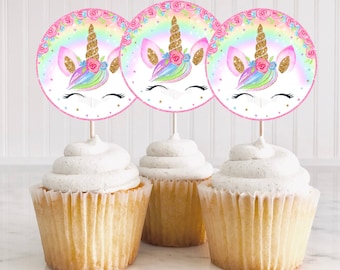Einhorn-Geburtstags-Cupcake-Topper zum sofortigen Drucken, Einhorn-Topper, Cupcake-Topper, Geburtstags-Party-Topper, Einhorn-Party-Dekor