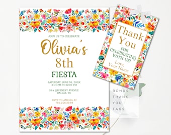 Editable Fiesta Birthday Invitation Mexican Birthday Invitation Editable Girls Invitation Botanical Invitation Birthday Floral Invitation