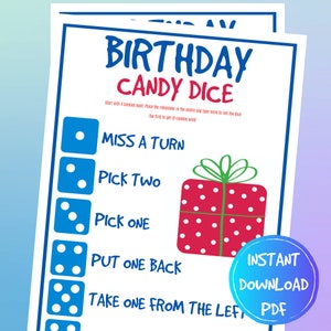 Candy Dice Game Printable Birthday Game Instant Print Dice Game Instant Download Party Game Candy Dice Printable Birthday Party Games