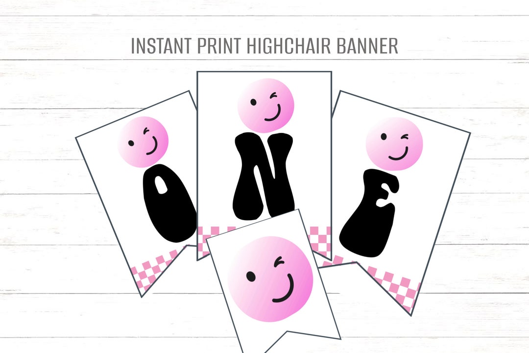 1st Birthday High Chair Banner One Happy Girl Birthday Decor Pink Face ...