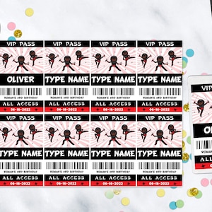 Ninja Birthday Party ID Cards Template in dark skin tone to edit and print instantly Ninja Novelty ID Badge Ninja Editable VIP Pass