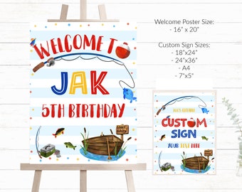 Fishing Party Welcome Editable Fishing Birthday Party Sign Template Fishing Welcome Sign Template Editable Custom Fishing Signs - FBB2