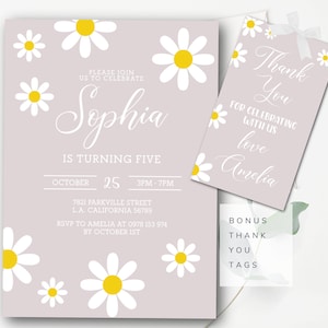 Editable Daisy Invitation Pink Daisy Birthday Invitation Daisy Birthday Invitation Invite Template Flower Printable Instant Download G7