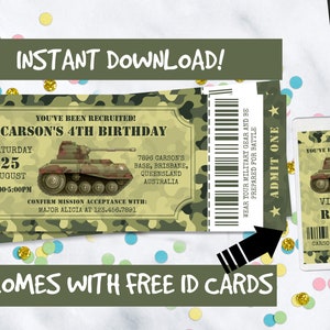 Editable Army Invitation Ticket Army ID Badges Included Army Ticket Invitation Army Birthday Invitation Military Invitation Tank Camo image 3