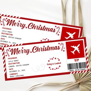Modello di biglietto per viaggio di Natale Carta d'imbarco falsa Biglietto per carta d'imbarco modificabile Modello voucher per biglietto di viaggio regalo di Natale