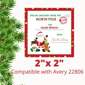 Christmas Gift Tag Labels in 3 sizes North Pole Stickers Printable Template Christmas labels Instant download Editable Christmas labels
