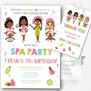 Pamper Party Birthday Invitation Girls Spa Party Invitation Beauty Salon Party Tween Mani Pedi Birthday African American Birthday  - SBP5