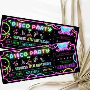 Disco-Geburtstags-Einladung Disco-Party-Einladung Glow Birthday einladen Glow In The Dark Neon-Einladung Sofort bearbeiten und herunterladen