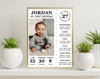 First birthday milestone poster Editable 1st birthday modern milestone sign Photo milestone board Birthday board Photo first birthday BW