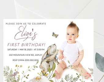 Editable Woodland Invitation Woodland Birthday Photo Invitation Woodland Photo Birthday Invite Forest Themed Party Instant Download