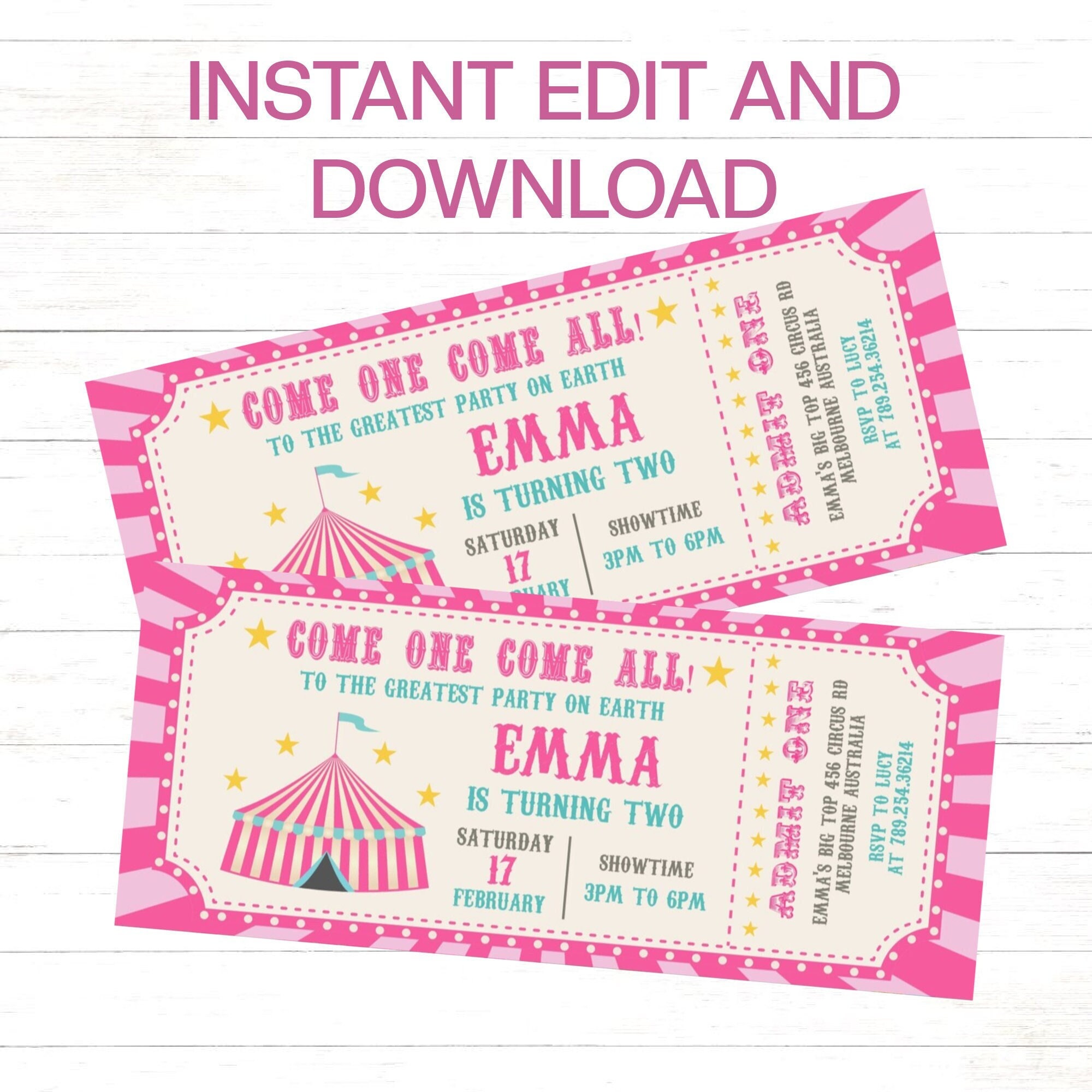 Carnival Ticket Birthday Invitation Ticket Girls Circus Birthday Invitation  Ticket Invitation Template Pink Fake Carnival Birthday Ticket - Etsy, image size:2000x2000