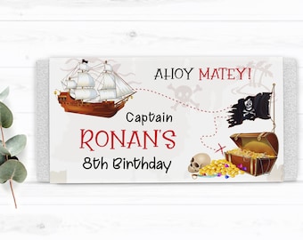 Pirate birthday party chocolate wrapper edit in Corjl Wrappers Candy wrappers Personalized wrappers Printable wrappers TREASURE HUNT - THP7